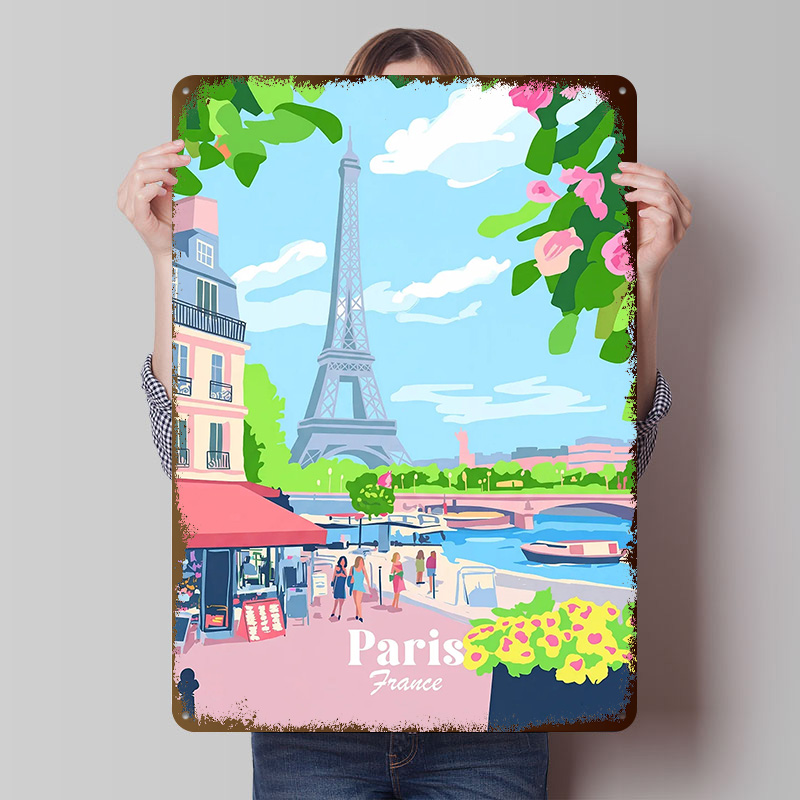 Retro Gaming Paris - Poster Paris Prancis Kustom, Papan Logam